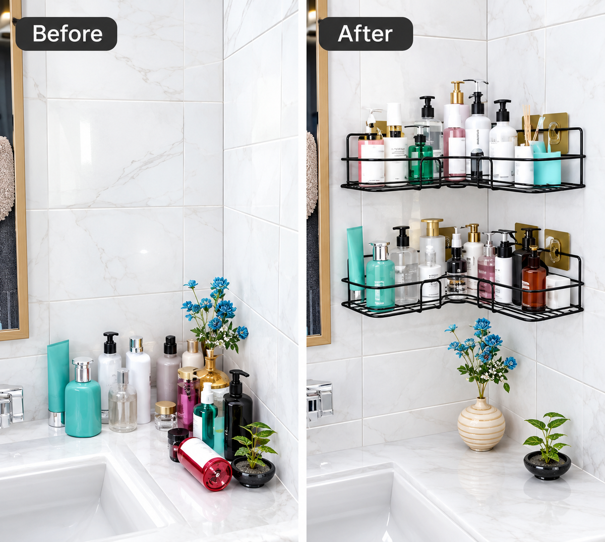 VEYZO BATHROOM CORNER SHELF WITH STACKABLE MOUNTS