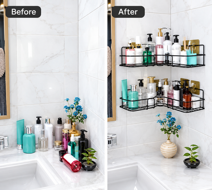 VEYZO BATHROOM CORNER SHELF WITH STACKABLE MOUNTS